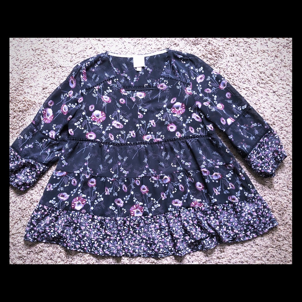 Navy floral chiffon top